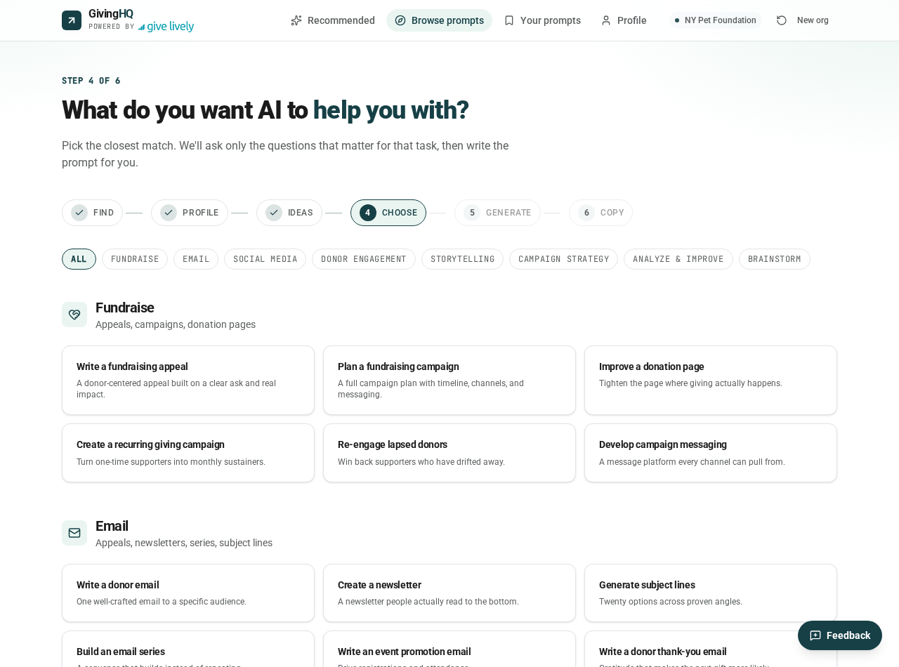 The Giving HQ prompt library organized by category